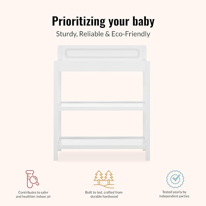 Dream On Me Avery Changing Table in White – JPMA Certified, Multiple Spacious Storage Shelves, Compact Slim Space-Saving Design, Water-Based Non-Toxic Finish