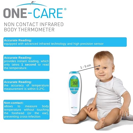 ONE-CARE Infrared Thermometer HTD8818A - Non-Contact, Homedics Thermometer, High Accuracy, Fast Reading, Body & Room Temp, Newborn Baby to Adult, Fever Alarm, Large Display