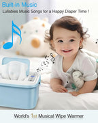 Elyina Baby Wipe Warmer with Soothing Music & White Noise, Innovative Spring Design, No-Dry Moisture Lock, Fast and Even Heating, 4 Temp Modes – Diaper Change Essential