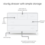 dadada Soho 5-Drawer Dresser for Nursery and Bedroom - Modern Design, Large Storage, Baby-Safe Finish, Soft Close Drawers, Anti-Tip Safety, Sturdy Legs & Solid Wood Handles, 47” Wide (White)