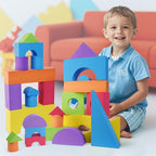 Large Building Foam Blocks for Toddlers, EVA Stacking Foam Building Blocks Toy Set, Non-Toxic, Washable, Early Learning Construction Toys & Gifts for Kids Boys & Girls (Blue, Pieces, 30)