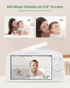 SANNCE Baby Monitor with 1080P Camera & Night Light,5.5" Baby Monitor with Temperature and Sound Alarm, PTZ,IR Night Vision,Power Reminder,1000ft Range