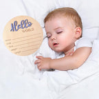 Baby Announcement Sign, 5.9 Inch Wooden Hello World Newborn Signs, Birth Announcement Sign, Baby Shower Hospital Nursery for Newborn Boys and Girls (Cashmere Blue)