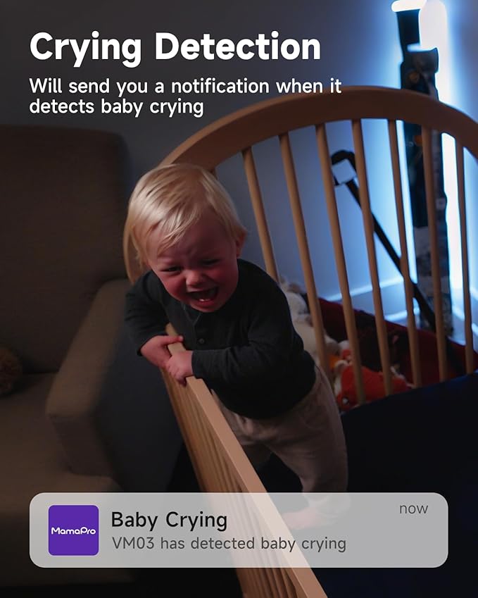 Baby Monitor with Camera and Audio - 2K Color Night Vision, WiFi Video Baby Monitor - 355° Pan/70°Tilt, AI Motion/Cry/Temp/Humidity Alerts, 2-Way Audio, App for 20 Users, 8 Lullabies