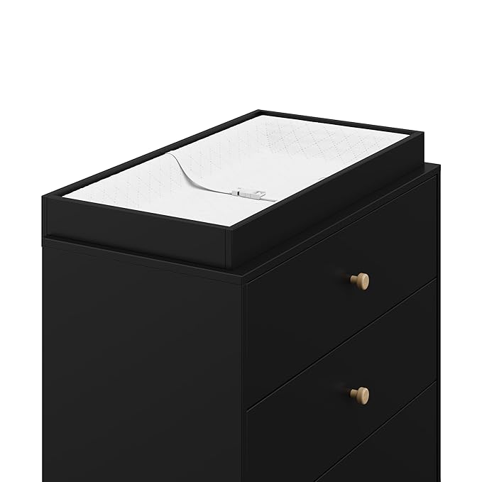 Storkcraft California 3-Drawer Chest with Removable Changing Topper (Black with Driftwood) – GREENGUARD Gold Certified, Interlocking Drawer System, Pre-Installed Tracks, Easy Assembly