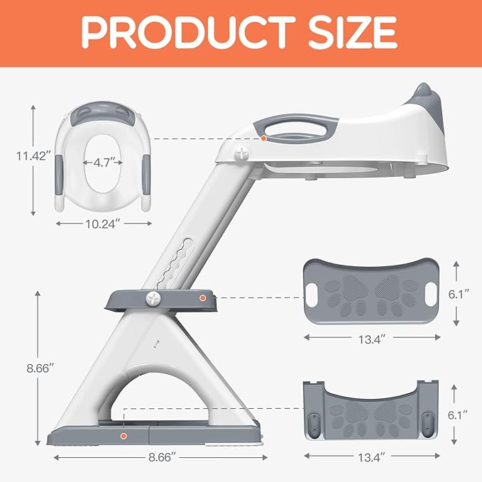 SKYROKU Potty Training Seat for Toddlers – 2-in-1 Adjustable Potty Ladder with Step Stool, Anti-Slip Cushion, Splash Guard & Extra-Wide Pedals, Supports 200+ lbs, Ideal for Boys & Girls