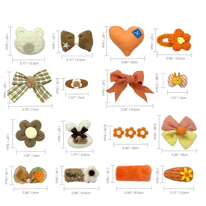Hair Clips for Girls 16 Pcs No Slip Assorted Barrettes for Kids Bows Orange Brown Cute Hair Accessories for Little Girls Teens Toddlers Child Kids Gifts