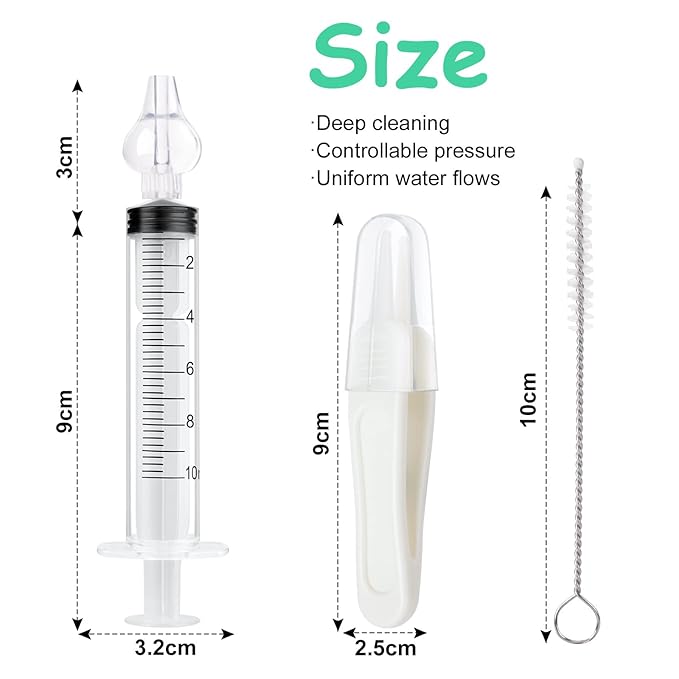 Baby Nasal Irrigator, 4PCS Nasal Syringe for Baby, Syringe Nasal Irrigator with Tweezers & Cleaning Brush, Baby Nasal Aspirator with Silicone Nasal Suction Tips Portable Baby Nasal Syringe