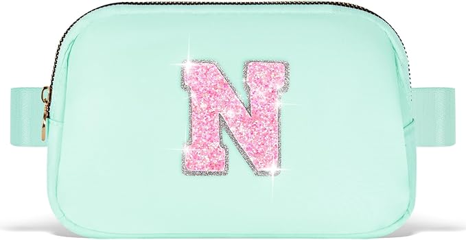 Fanny Pack Belt Bag Crossbody Bags with Initials Letter Patch Trendy Stuff for Teens Cute Stuff Birthday Gifts for Teenager Girls | Light Green,Initial N