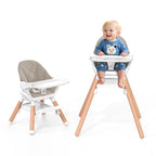 Baby High Chair, Highchair for Baby & Toddler, Easy Clean Infant Highchair, 6 in 1 Feeding High Chair with Removable Double Tray and Waterproof PU Cushion, Wooden Legs, Champagne