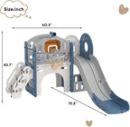 XJD 8 in 1 Toddler Slide Set, Kids Slide for Toddlers Age 1+, Toddler Climber Slide PlaySet with Basketball Hoop and Ball,Outdoor Indoor Playground for Toddlers 1-3 (Blue Gley, 8 in 1)