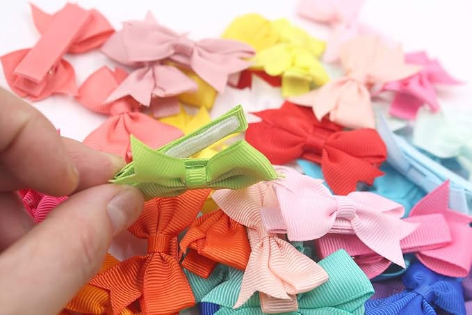 CÉLLOT Baby Hair Clips 50Pcs Tiny 2" Baby Hair Bows Fully Covered Barrettes Clips for Baby Girls Infants and Toddlers,25 Colors in Pairs
