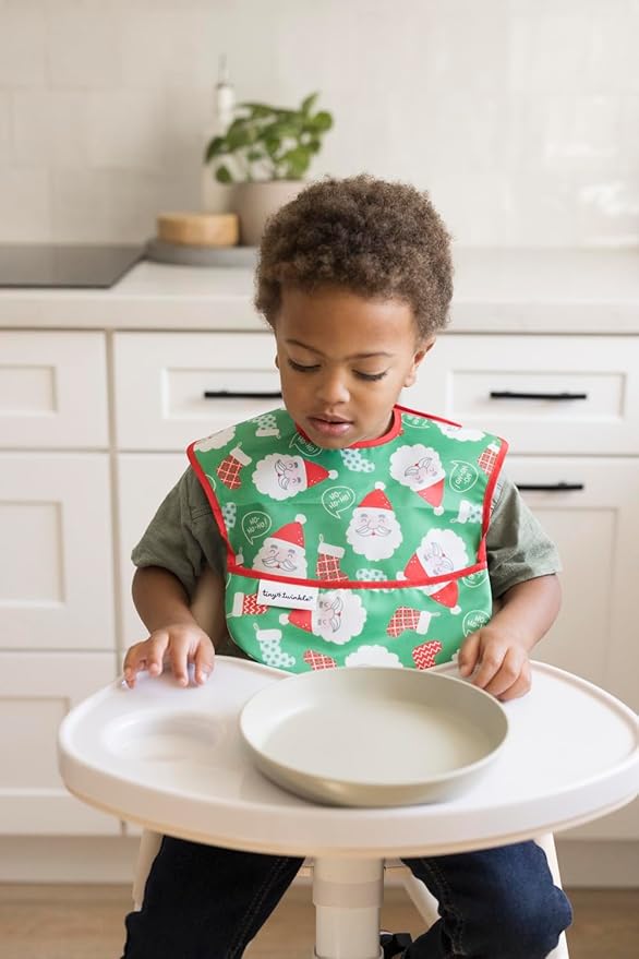 Tiny Twinkle Mess-Proof Baby Bib - Waterproof Bib for Baby Girl or Boy- Machine Washable - Adjustable Closure - PVC, BPA, & Phthalate Free - Great for Travel - Baby Food Bibs (3 Pack,Christmas)