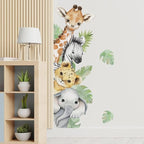 44.88 x 11.75 Inch Watercolor Jungle Animal Wall Decals - Forest Safari Elephant Lion Monkey Stickers for Baby Nursery, Playroom, Bedroom, Classroom, Kindergarten Decor