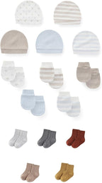 15 Pack Unisex New Born Boy Girls No Scratch Mittens Sets Cotton Soft Baby Gloves Hats socks Accessory 0-6 Months