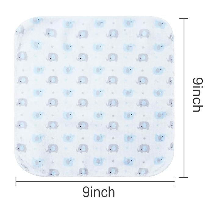 softan Baby Washcloths, 24Pack Baby Wash Cloths Extra Soft & Ultra Absorbent, Baby Towels and Washcloths Face Towels for Unisex Boys Girls Body, Washclothes Gentle on Sensitive Skin, 9x9 Blu Elephant