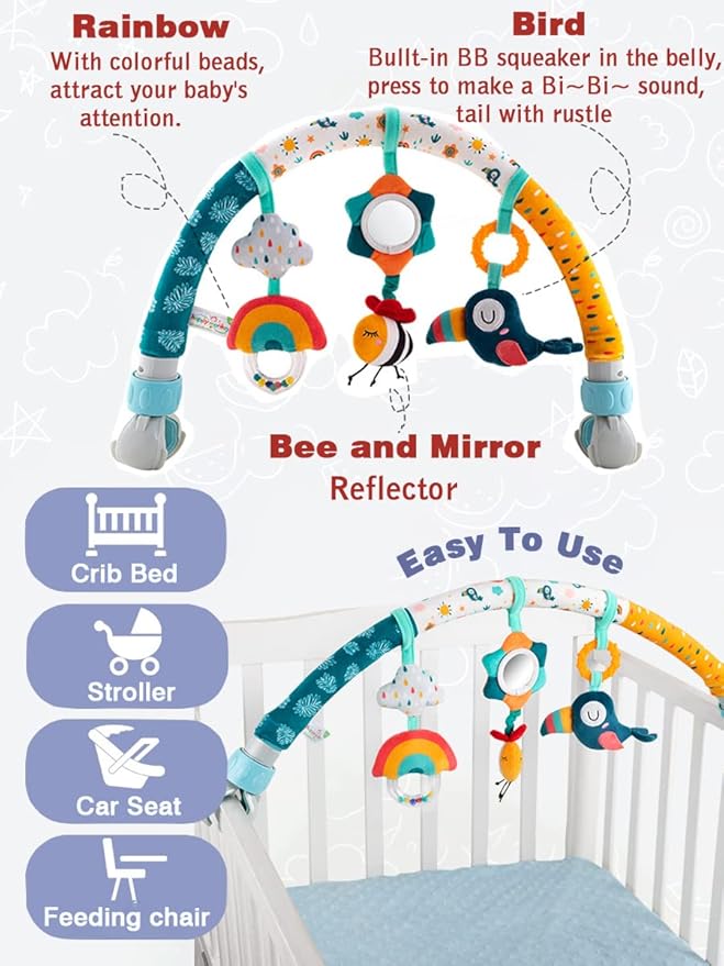 Pau1Hami1ton Baby Stroller Arch Toys, Car Seat Toys,Bouncer Toy Bar/Mobile for Bassinet,Adjustable Baby Hanging Toys Fit for Crib Bed,Stroller,Car Seat.S-19(Bee)