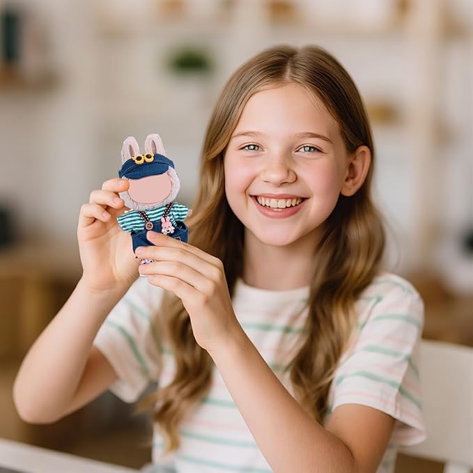 17cm Doll Clothes 5 Sets, Hat & Overalls Dress Up Outfit Compatible for Labubu 17cm 15cm Accessories, No Doll Included