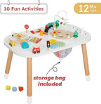 Baby Activity Cubes for Kids,Toddler Activity Cubes&Activity Center Table with Wooden Bead Mazes，Mini Toy Car,Gears&Blocks|Wooden Desk Play Table as Montessori Toy for 1 Year Old Boy Girl