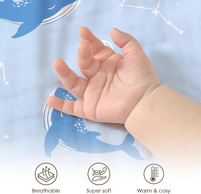 Whale Baby Blankets for Boys Girls, Soft Nursery Minky Blankets with Muslin and Dotted Fleece Back 30x40 inches, Receiving Bed Quilt for Newborn, Infants, Toddlers