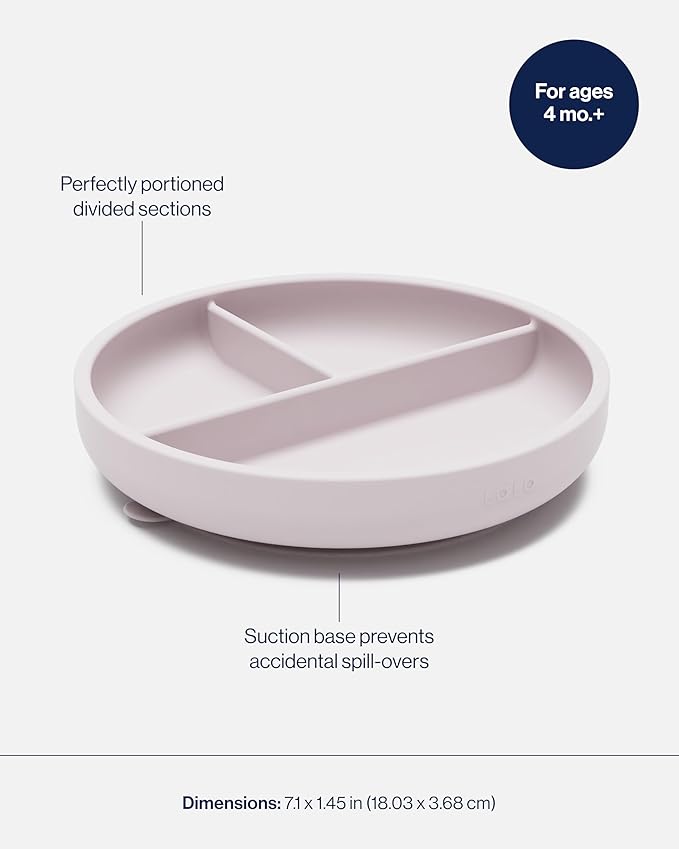 Lalo Suction Plates - 2 Pack, 100% Silicone Non-Toxic BPA-Free Baby Plates with Suction Base To Prevent Accidental Tip-Overs - Suction Plates for Toddlers With Three Divided Sections - Lavender