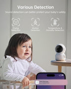 ZUMIMALL Security Camera Indoor, 5G/2.4G WiFi Baby Monitor with Camera and Audio, 2K Wired Pet Cameras for Home Security, One-Click Call, Auto Tracking, Cry/PIR/AI Detection, Alexa/ONVIF/Cloud
