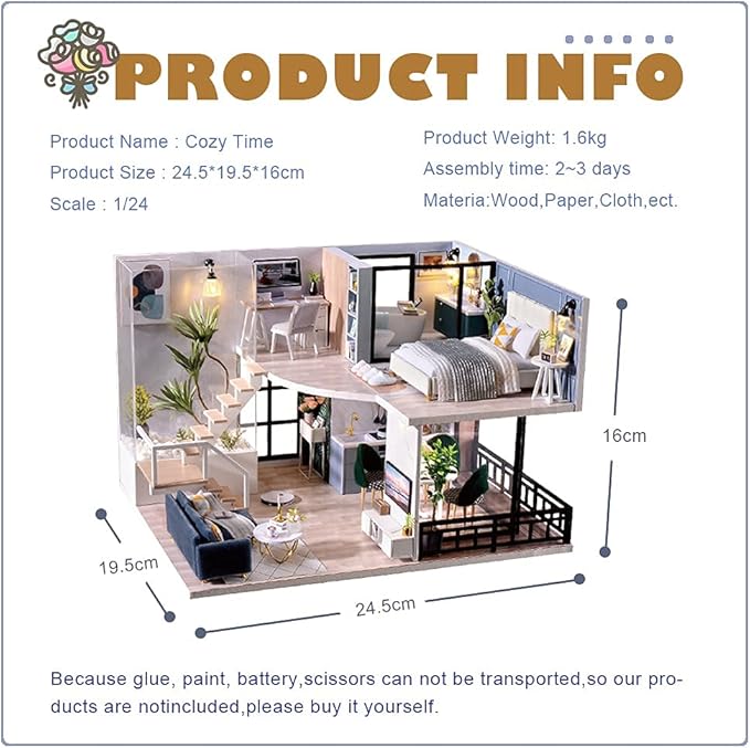 CUTEBEE DIY Dollhouse Miniature with Furniture, DIY Wooden Dollhouse Kit Plus Dust Proof and Music Movement, Creative Room for Valentine's Day Gift Idea(Cozy Time)