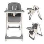 3-in-1 Foldable High Chair for Babies & Toddlers – Adjustable Height, Reclining Seat, 5-Point Safety Harness, Removable Tray, Lockable Wheels, Washable Cushion – Portable & Easy Clean, Grey