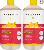 Alaffia Babies and Kids Bubble Bath, Gentle Baby Essentials for Delicate Skin, Cleansing & Calming Bubbles, Plant Based Formula, Vegan, Coconut Strawberry (2 Pack - 32 Fl Oz Ea)