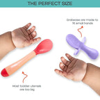 Grabease Baby Feeding Utensil Set - Ergonomic Self-Feeding & Toddler Spoon & Fork - Sturdy Plastic Training Silverware for Toddlers - Travel Pouch & Silverware for 1-Year-Olds - Lavender, Pack of 1