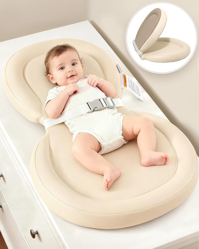 Baby Changing Pad with Waterproof & Wipe-Clean, Non-Slip Foldable PU Diaper Changing Pad, Adjustable Safety Belt, Changing Pad for Dresser, Changing Table,30"X19",Yellow