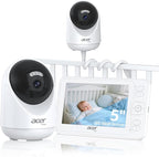 acer Smart Baby Monitor 5” No WiFi Baby Monitor with 1080P Camera and Audio for Crib 1000ft Range Remote Pan Tilt Night Vision, Temperature Sensor, 8 Lullabies, 2-Way Talk, Video Recording, VOX