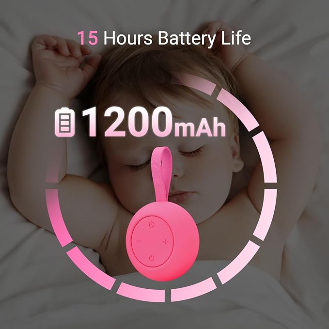Portable Baby Sound Machine [White Noise for Babies Kids Adults][Sleep Soother][Timer Function][12 Soothing Sounds] 15 Hours Battery Life, Registry Gift,Shower,Clips on Baby Stroller.Rose