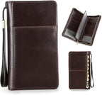 CONTACTS Travel Passport Wallet for Men Leather Family Passport Holder Travel Clutch Wallet Zipper Wrist Card Purse RFID Blocking with 13 Card Slot Fit up 4 Passports