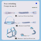 Reflective Toddler Harness with Anti Lost Wrist Link- 3 in 1 Kids Safety Leashes with Key Lock Design for Boys/Girls, Walking Wristband Rope Protection Tether Belt, Bule