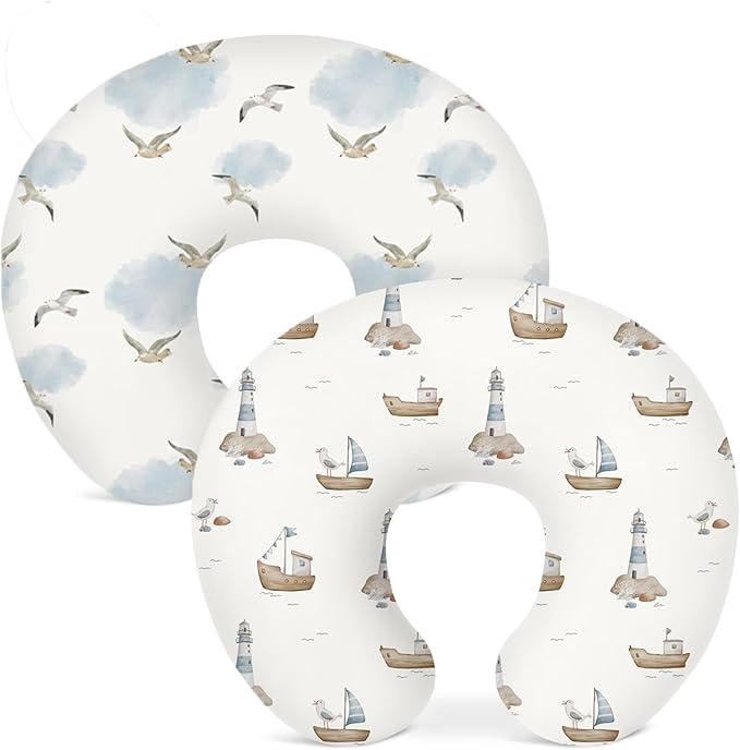 Nursing Pillow Covers 2 Pack, Breastfeeding Pillow Slipcovers Soft and Stretchy, Nursing Covers for Baby Girls Boys Newborn (Sailing Waves)