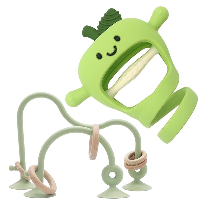 Baby High Chair Suction Toys Teething Chew - Silicone Apple Teething Relief Toys Silicone Teethers Table Toys, Food Grade Silicon for 6 12 18 Months(Green)