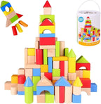 Pidoko Kids Building Blocks for Toddlers 1-3, 100 Pcs Wooden Blocks - Includes Storage Bucket and Shape Sorter Lid - Montessori Wood Block Gifts For Preschool Boys & Girls
