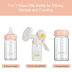 COMI Wide Neck Glass Breastmilk Collection n Storage Bottle, 6oz with Screw Ring Sealing Disk; Re-markable Sealing Disc. BPA Free, Fits Breast Pumps & Nipples (Pink Lids)