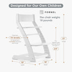 FORNEL Modern White Wooden High Chair | The Forever Chair That Grows from Toddler to Adult (200 lb) | Sleek, Easy-to-Clean Scandinavian Design