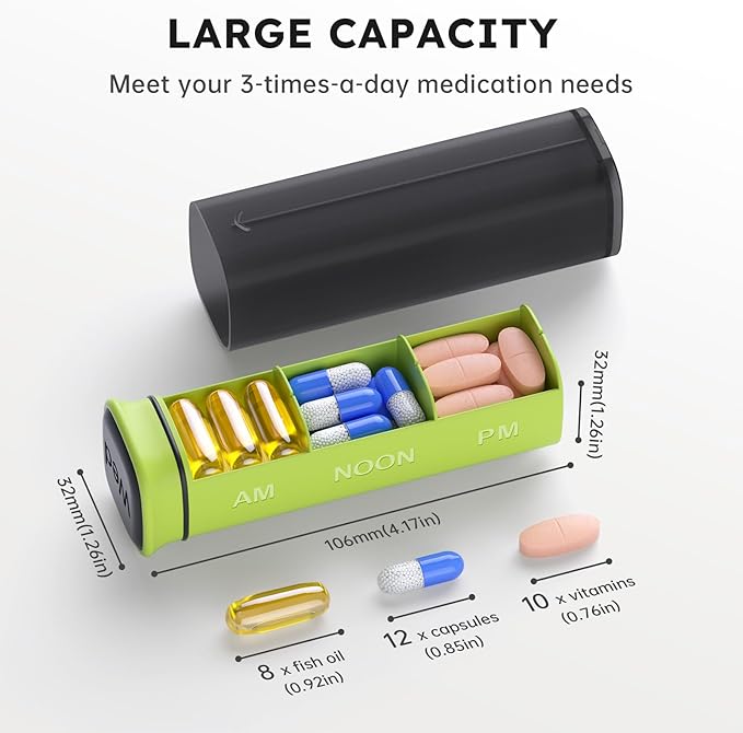 Weekly Pill Organizer 3X a Day, Detachable Pill Box 7 Day, Large 3 Times Daily Pill Case, Travel Pill Container Holder, Week Medication Dispenser Pillbox for Vitamin Supplement Medicine, Black