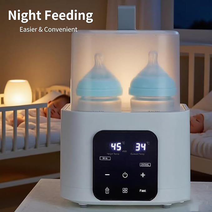 Double Baby Bottle Warmer for Twins: 6-in-1 Fast Breastmilk & Baby Food Heater, 48H Constant Temperature, Water Bath Heating, Universal Fit All Bottles & Jars, Super Large Capacity