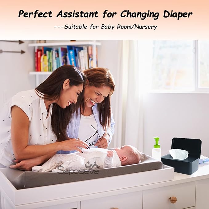 Wipes Dispenser, Wipe Holder for Baby & Adult, Seposeve Refillable Wipe Container, Keeps Wipes Fresh, Far from Dirty Wipes, Easy Open/Close Wipes Pouch Case, Black