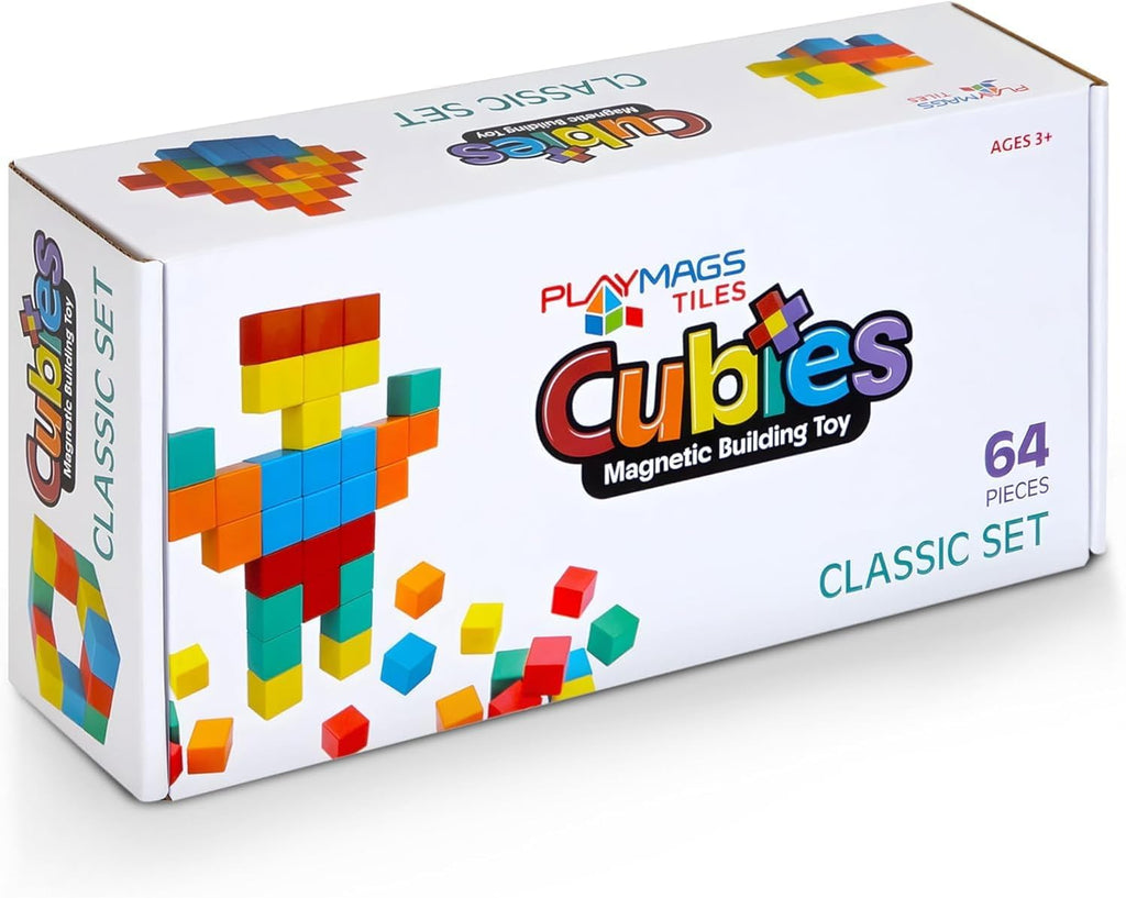 Playmags Magnetic Blocks Building Toy, 64pc Magnet Cubes STEM Toys for Toddler & Kids, Preschool, Educational Sensory Construction Block Toy for Boys & Girls