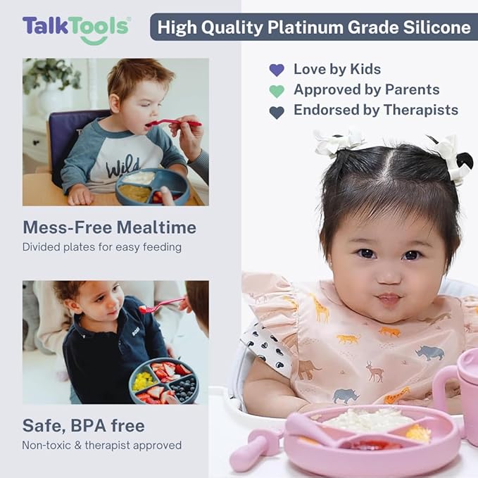 TalkTools Itsy Plate Must-Have Silicone Baby Plates with Suction | Non-Toxic Toddler Feeding Plate | Divided Portion | BPA-Free, Easy-Clean, Travel-Friendly Baby Dishware - Made in USA (Bubblegum)
