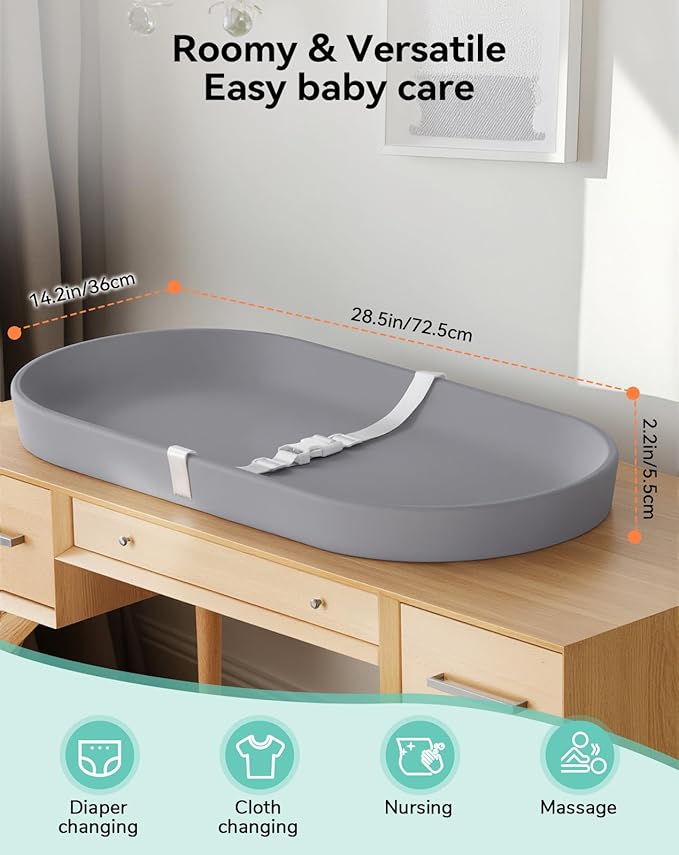 COMOMY Baby Changing Pad for Dresser - Wipeable Changing Pad with Restraining Belt, Waterproof, Soft, Lightweight and Portable, Easy to Clean for On The Go Diaper Change, Grey