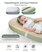 COMOMY Baby Changing Pad with Wipeable & Waterproof PU Cover, Contoured Diaper Changing Pad for Dresser with Non-Slip Safety Belt, Portable and Lightweight, Large Cushioned Foam, Green