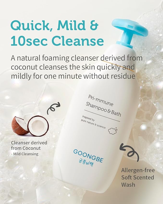 Pri-mmune Shampoo & Bath - Korean Baby Wash - Hypoallergenic Head to Toe Cleanser - Paraben-Free Formula For Sensitive Hair & Skin, 11.8 fl.oz. 2 Pack