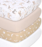 The Peanutshell 4-Pack Organic Fitted Crib Sheet Set - Soft & Breathable Baby Girl or Boy Crib Sheets, 100% Jersey Cotton Nursery Decor, Fit for Standard Mattress Cover- Caramel Safari