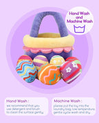 8 Piece Plush Stuffed Playset Toys with 7 Eggs, 1 Furry Bag, Soft Basket Set Sensory Toys for Girls Kids Ages 3+, Birthday Christmas Valentines Easter Party Favors Gifts